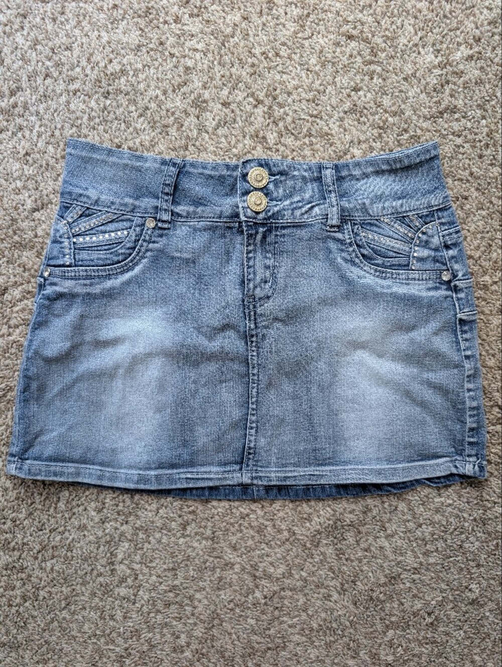 Y2K Denim Mini Skirt‎ in Light Blue Wash With Rhinestones- Sz 5, Bratz Festival